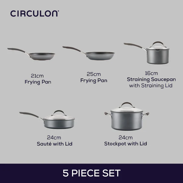 CIRCULON SCRATCH DEFENCE FRYING PAN & POT SET 5 PIECE