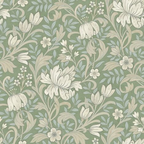 GRANDECO MARIAN GREEN FLORAL WALLPAPER