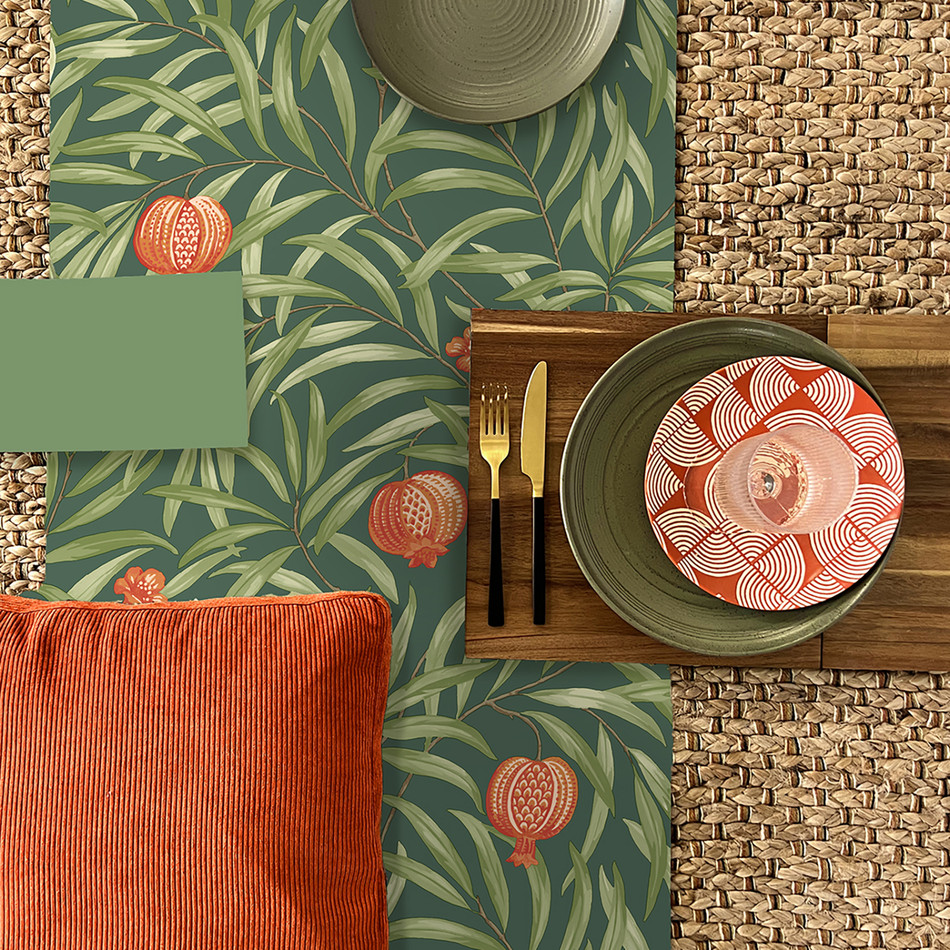 BELGRAVIA POMEGRANATE LEAF GREEN & ORANGE WALLPAPER