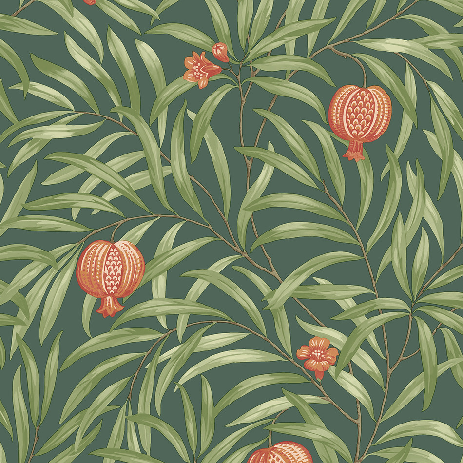 BELGRAVIA POMEGRANATE LEAF GREEN & ORANGE WALLPAPER