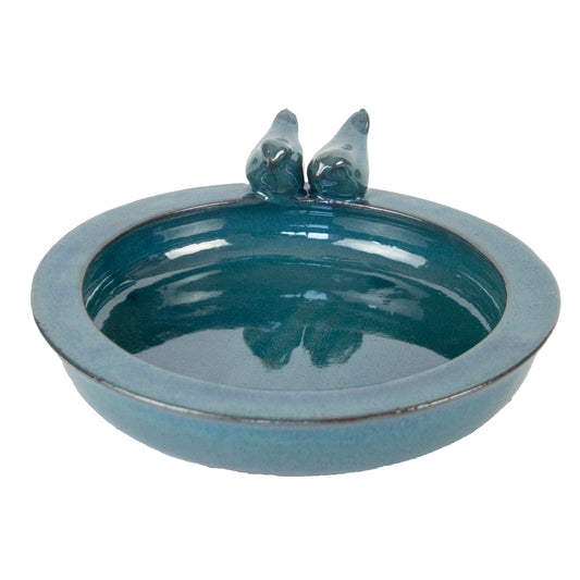 FALLEN FRUITS CERAMIC BIRD BATH PETROL BLUE