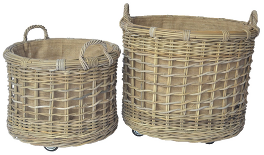 LOWS OF DUNDEE ROUND LOG BASKET WITH CASTERS - 2 SIZES