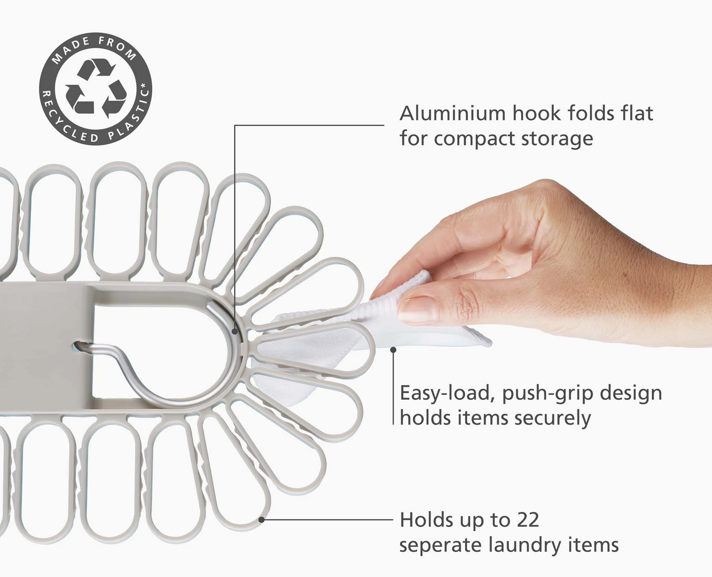 JOSEPH JOSEPH PETAL™ 22-PIECE QUICK-GRIP ECRU DRYING HANGER