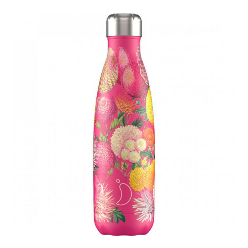 CHILLY'S 500ML BOTTLE FLORAL PINK POMPOMS