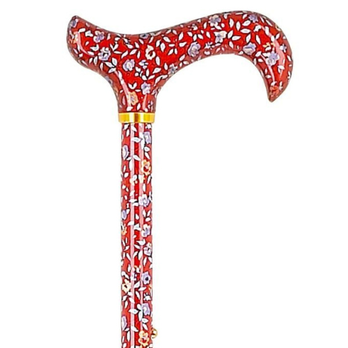 CHARLES BUYERS RIGID ADJUSTABLE RED FLORAL PATTERNED STICK