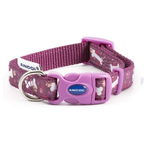 ANCOL FASHION ADJUSTABLE NYLON COLLAR - PURPLE BONE - 20CM-30CM