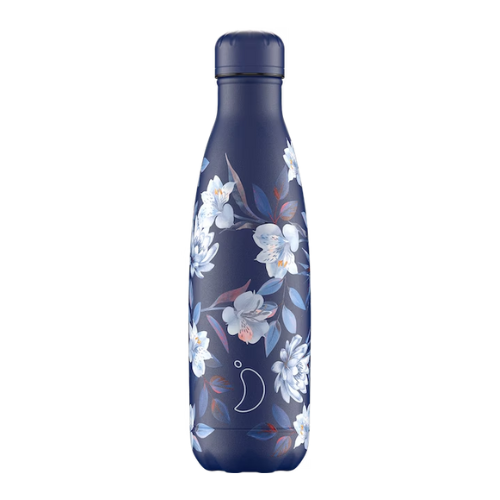 CHILLY'S 500ML BOTTLE FLORAL FLEURS BLEUES