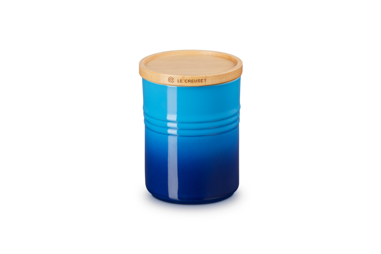 LE CREUSET STONEWARE MEDIUM STORAGE JAR WITH WOODEN LID