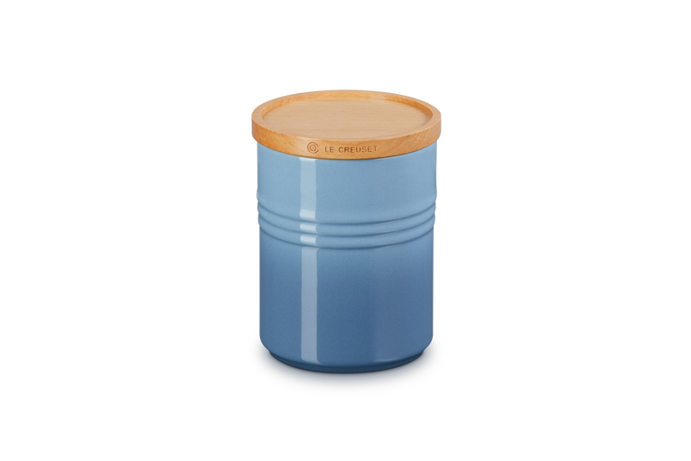 LE CREUSET STONEWARE MEDIUM STORAGE JAR WITH WOODEN LID