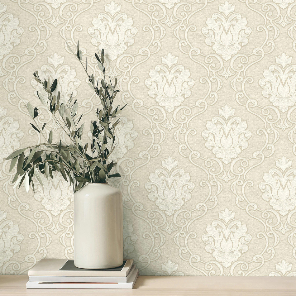 FINE DECOR FLORENTINE DAMASK VYMURA MILANO NATURAL WALLPAPER