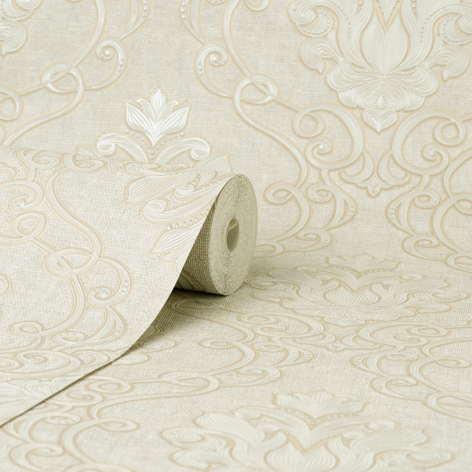 FINE DECOR FLORENTINE DAMASK VYMURA MILANO NATURAL WALLPAPER