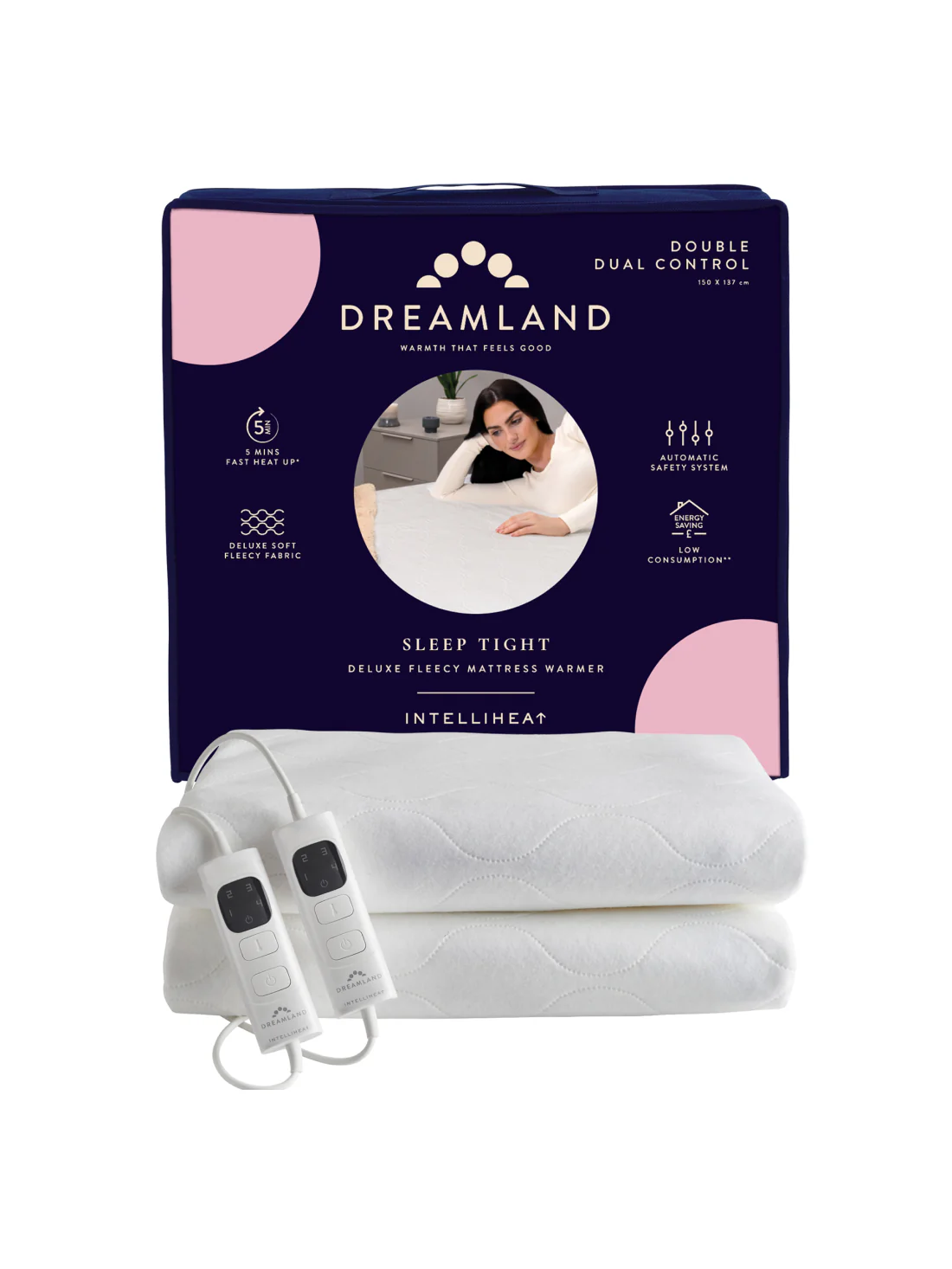 DREAMLAND SLEEP TIGHT DELUXE FLEECY MATTRESS WARMER - DOUBLE WITH DUAL CONTROLLERS