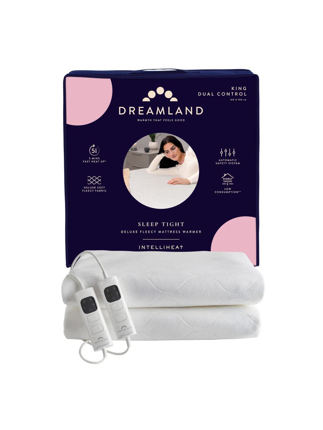 DREAMLAND SLEEP TIGHT DELUXE FLEECY MATTRESS WARMER - KING WITH DUAL CONTROLLERS