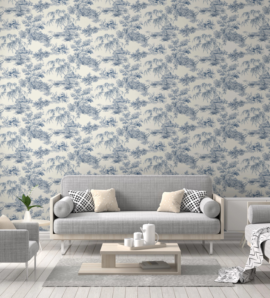 GRANDECO TOILE BLUE WALLPAPER