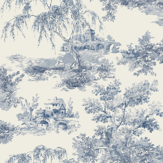 GRANDECO TOILE BLUE WALLPAPER