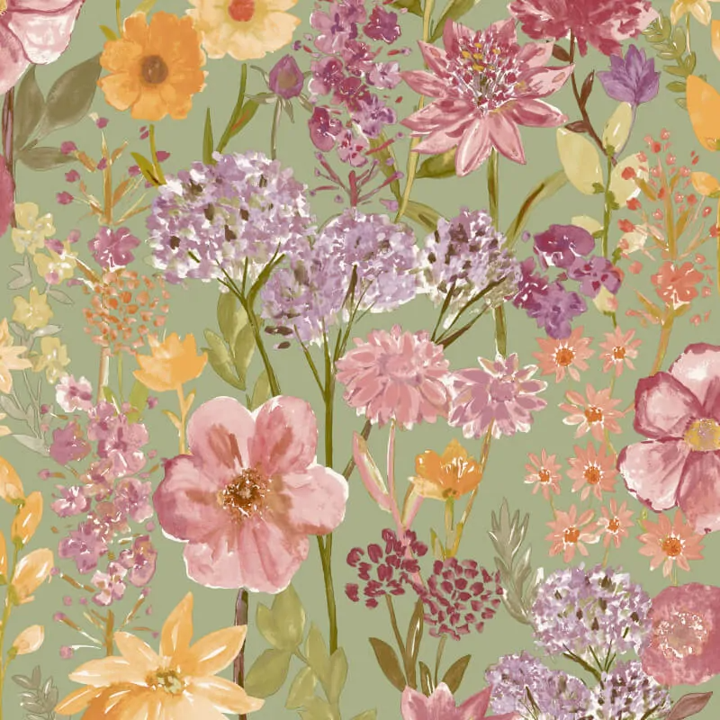 GRANDECO WILDFLOWERS FLORAL SAGE/MULTI WALLPAPER