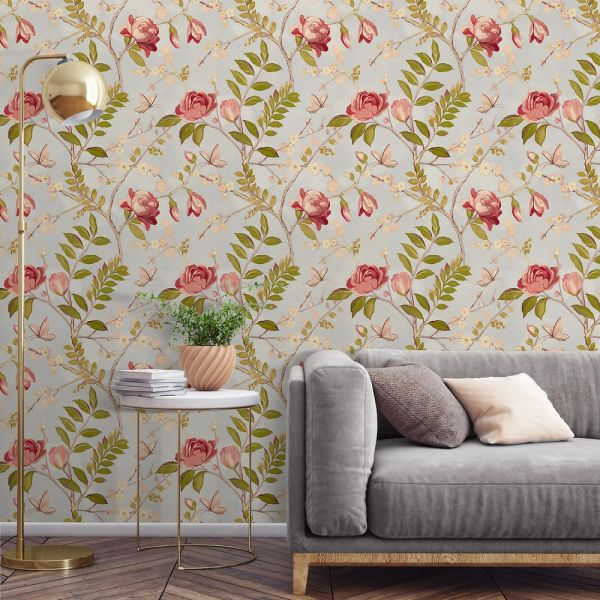 GRANDECO LOLA FRUITS RED CHIC FLORAL WALLPAPER