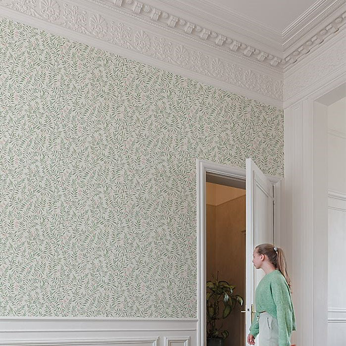 GRANDECO SAGE TRAIL FOLIAGE & FLOWERS GREEN WALLPAPER