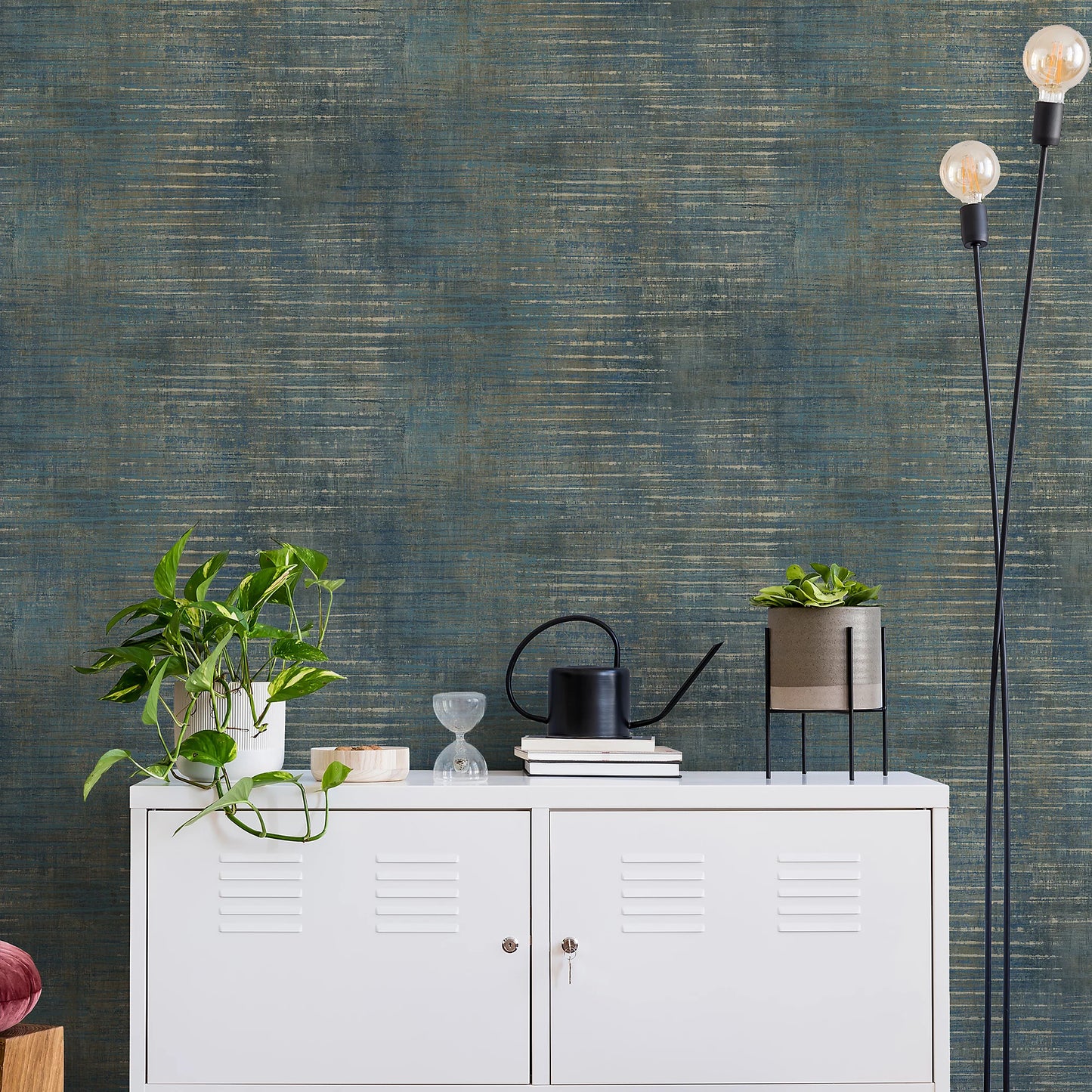 GRANDECO URBAN STRIPE TEAL DISTRESSED METALLIC WALLPAPER