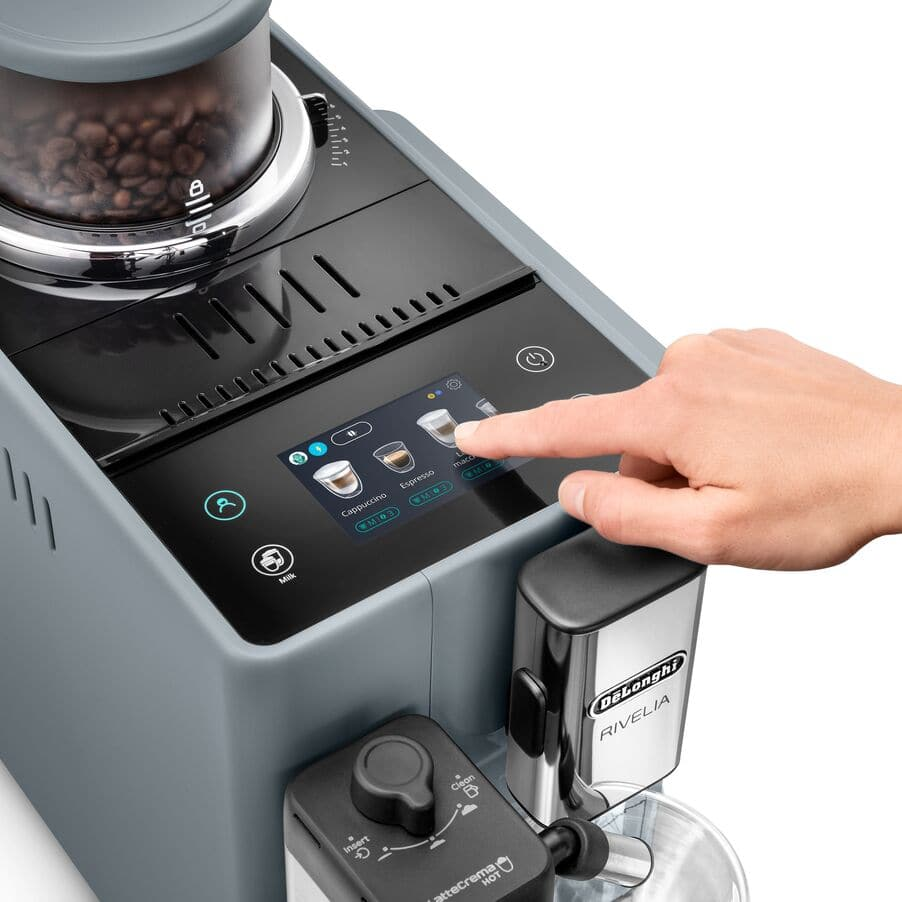 DELONGHI RIVELIA AUTOMATIC COMPACT BEAN TO CUP COFFEE MACHINE - PEBBLE GREY