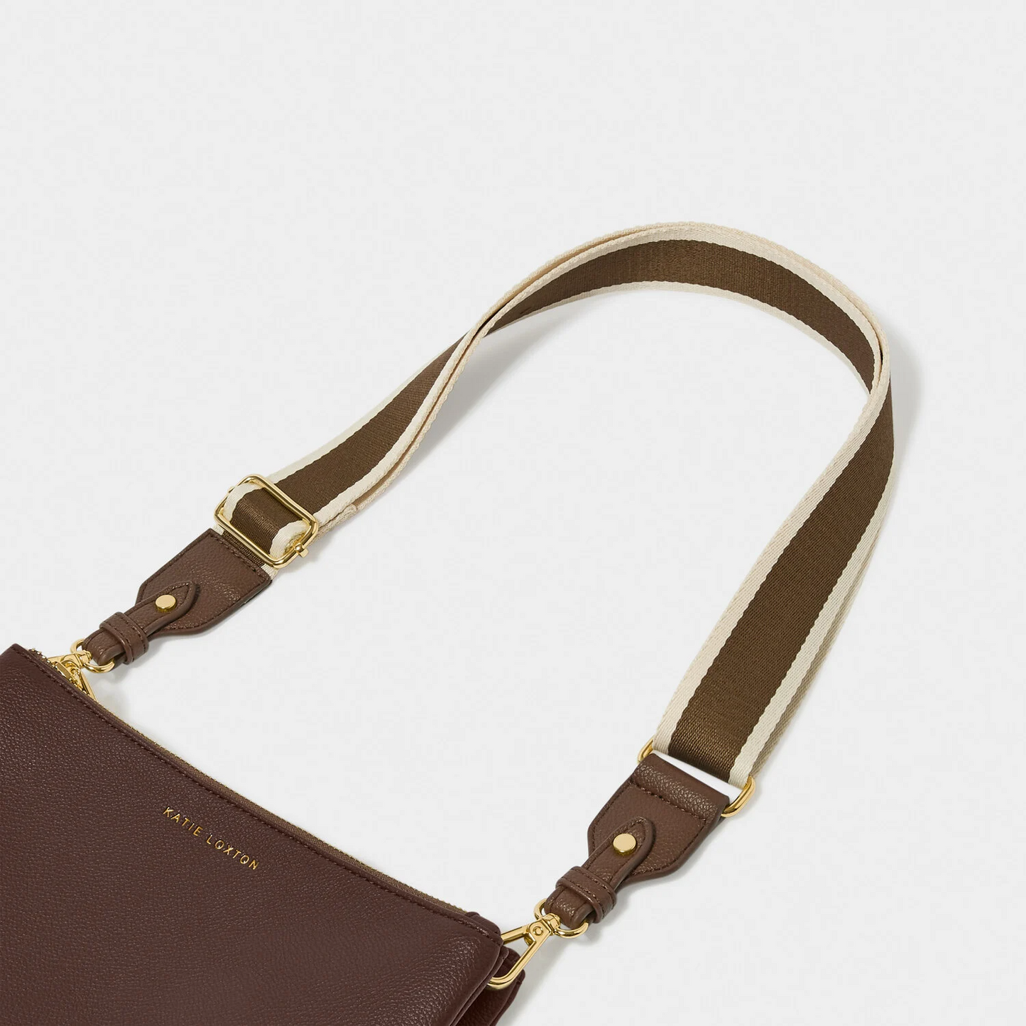 KATIE LOXTON CANVAS BAG STRAP CHOCOLATE STRIPE