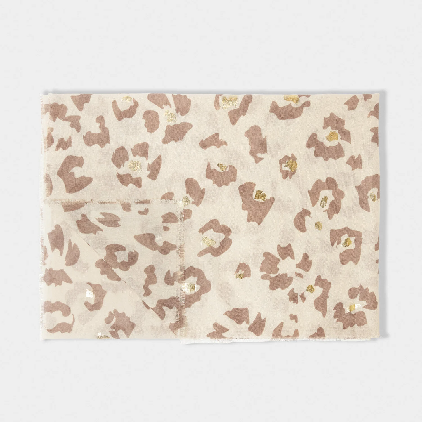 KATIE LOXTON FOIL PRINTED SCARF ABSTRACT FLOWER LIGHT TAUPE/GOLD FOIL