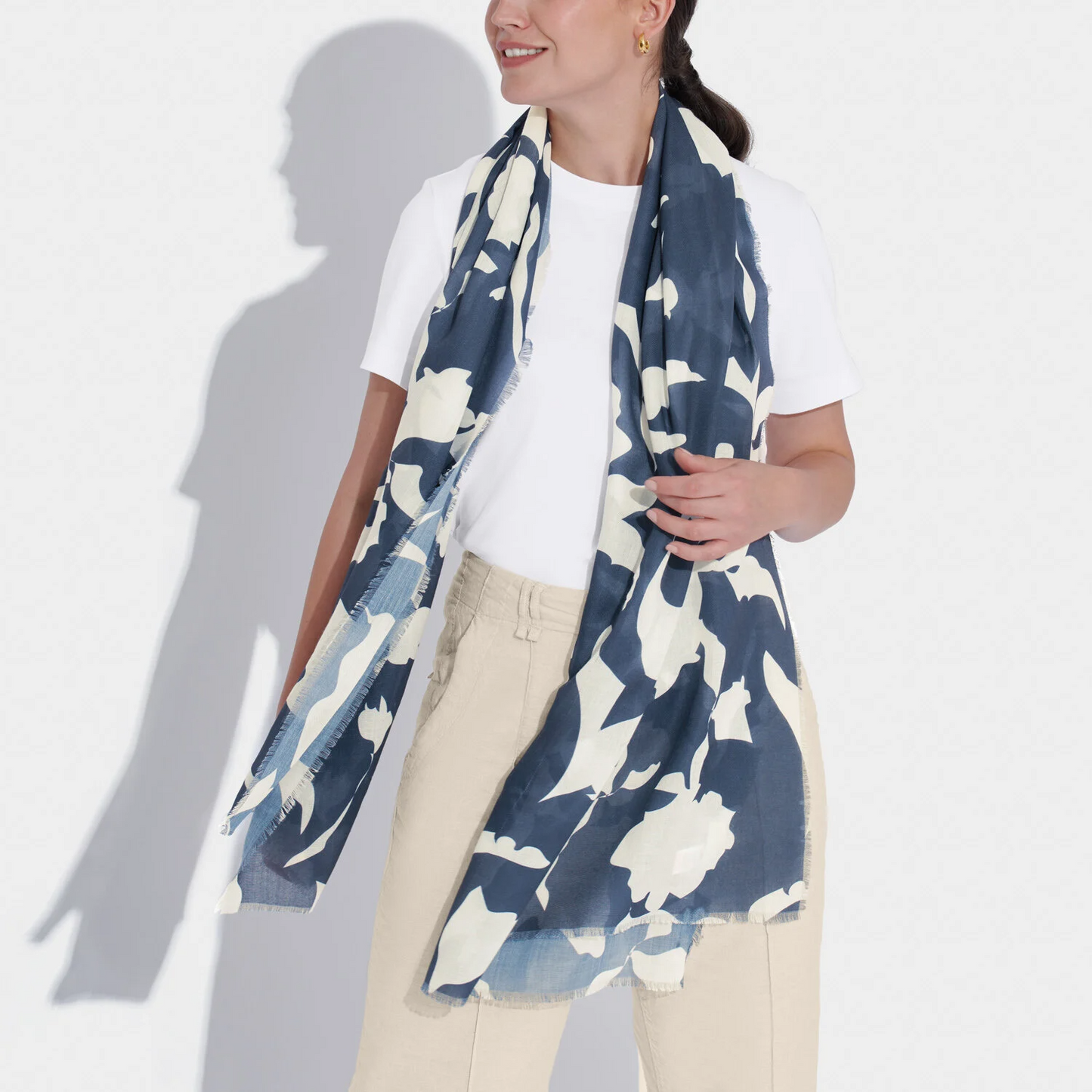 KATIE LOXTON SCARF ABSTRACT FLORAL NAVY/OFF WHITE