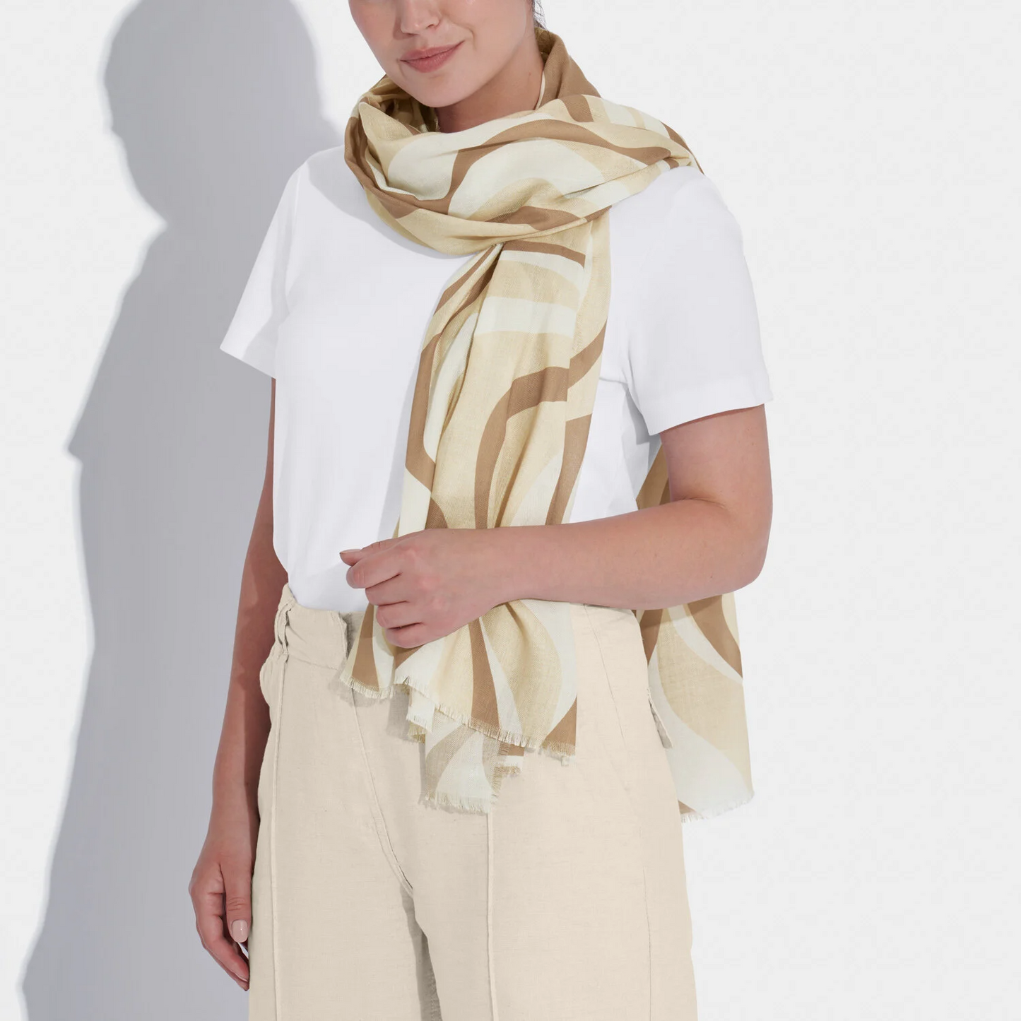 KATIE LOXTON SCARF ABSTRACT WAVE TAUPE/OFF WHITE