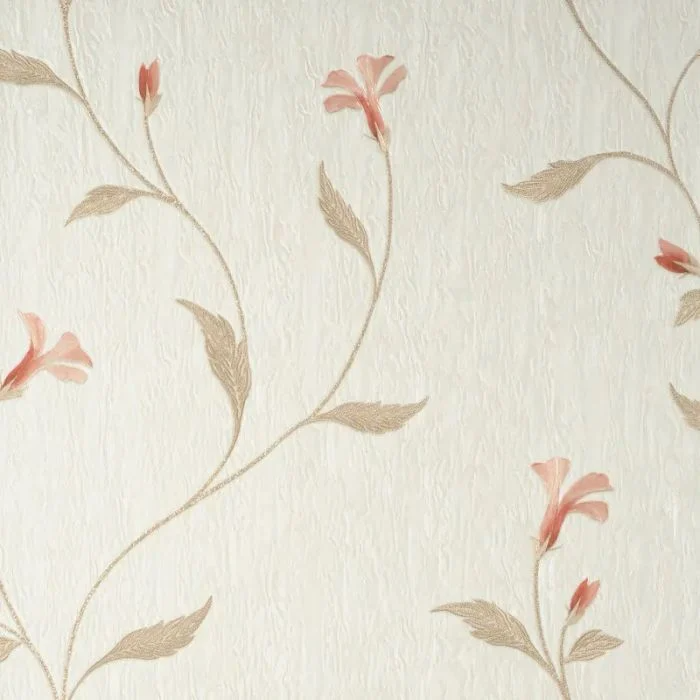 FINE DECOR VYMURA BELLAGIO METALLIC FLORAL CREAM & PINK WALLPAPER