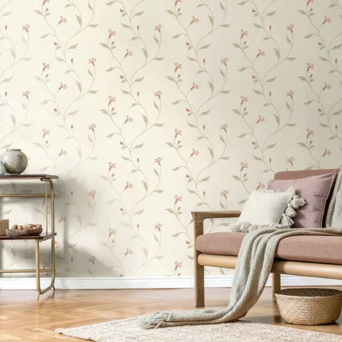 FINE DECOR VYMURA BELLAGIO METALLIC FLORAL CREAM & PINK WALLPAPER