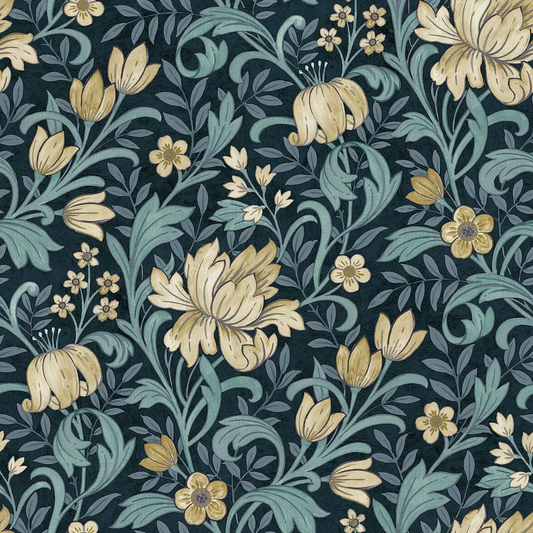 GRANDECO MARIAN NAVY & CREAM FLORAL WALLPAPER