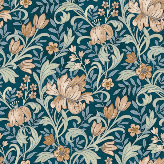 GRANDECO MARIAN TEAL & TERRACOTTA FLORAL WALLPAPER