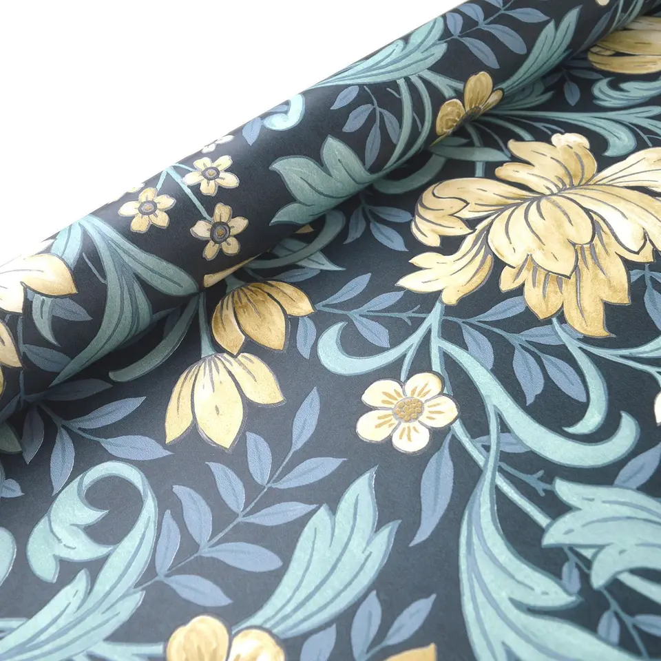 GRANDECO MARIAN NAVY & CREAM FLORAL WALLPAPER