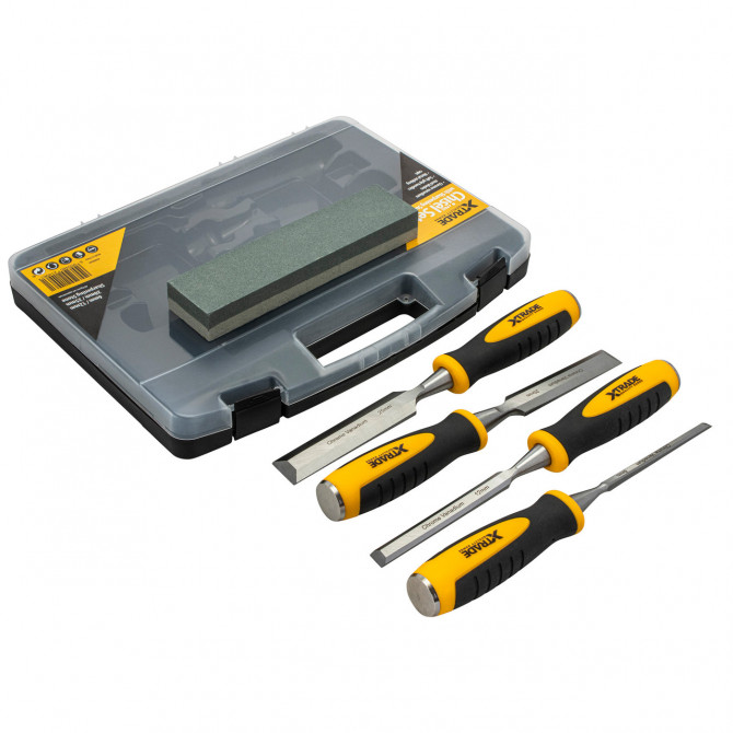 XTRADE 4PC CHISEL SET WITH SHARPENING STONE