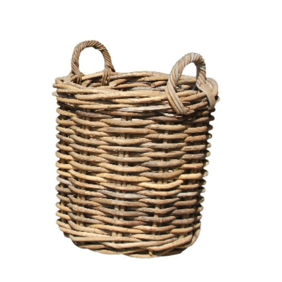 LOWS OF DUNDEE ROUND LOG BASKET WITH EAR HANDLES GREY SMALL