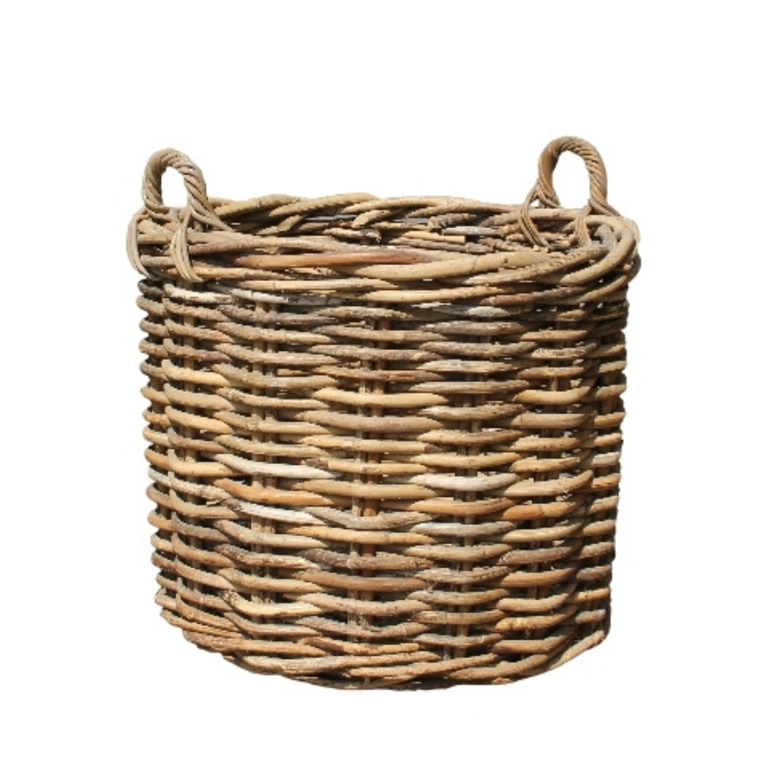 LOWS OF DUNDEE ROUND LOG BASKET WITH EAR HANDLES GREY MEDIUM