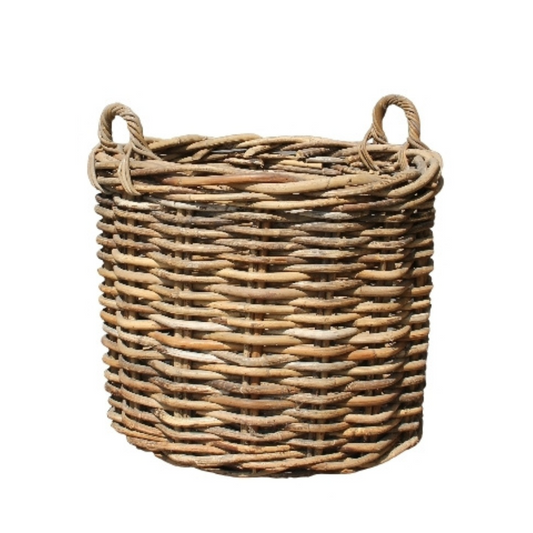 LOWS OF DUNDEE ROUND LOG BASKET WITH EAR HANDLES GREY MEDIUM