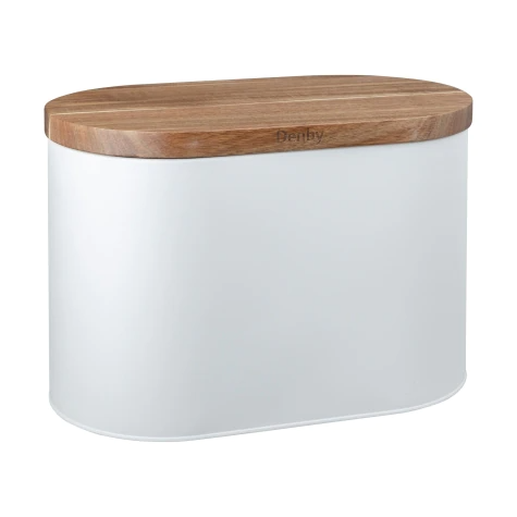 DENBY WHITE BREAD BIN WITH ACACIA