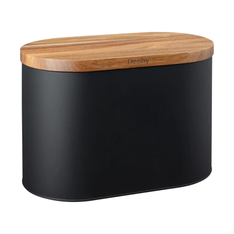 DENBY BLACK BREAD BIN WITH ACACIA