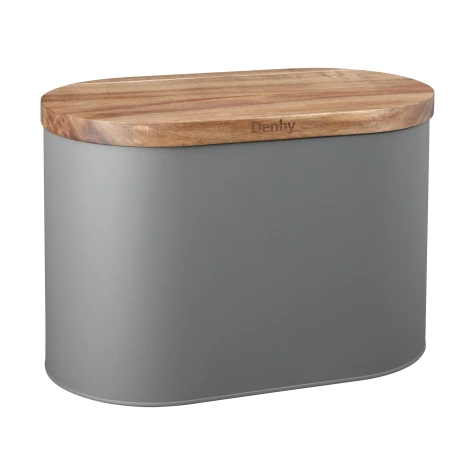 DENBY GREY BREAD BIN WITH ACACIA