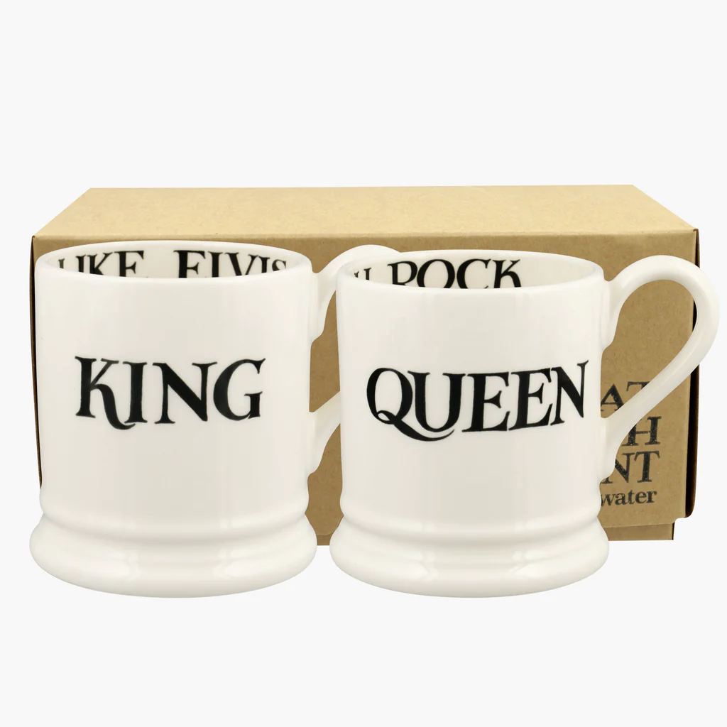 EMMA BRIDGEWATER BLACK TOAST KING & QUEEN SET OF 2 1/2 PINT MUGS