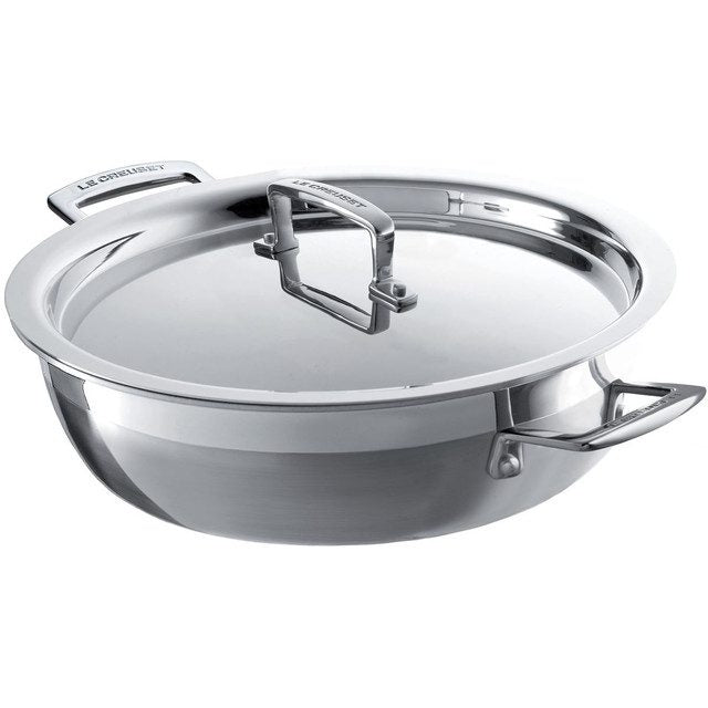 LE CREUSET 3-PLY STAINLESS STEEL SHALLOW CASSEROLE POT – 24CM