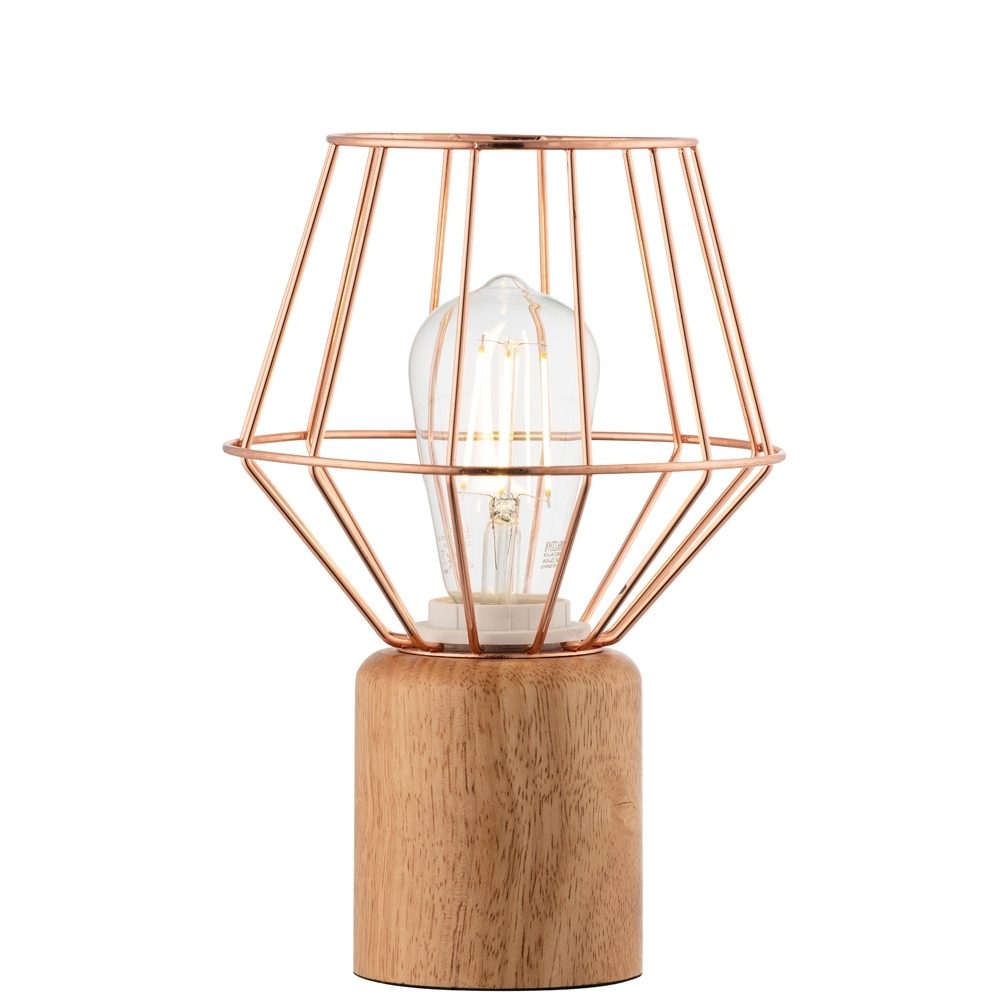 GALWAY CRYSTAL WOOD & COPPER TABLE LAMP & BULB