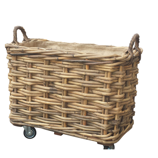 LOWS OF DUNDEE RECTANGULAR BASKET WITH WHEELS & JUTE LINER LARGE