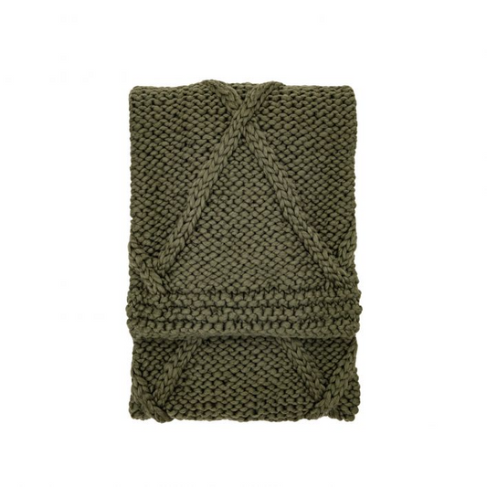 GALLERY CABLE KNIT DIAMOND THROW OLIVE