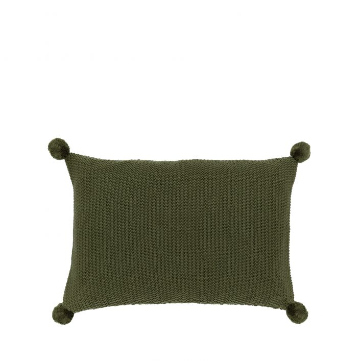 GALLERY MOSS STITCHED POMPOM CUSHION COVER OLIVE