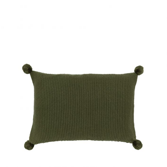 GALLERY MOSS STITCHED POMPOM CUSHION COVER OLIVE