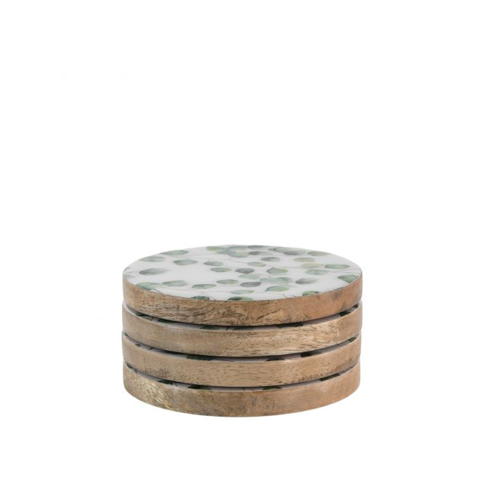 GALLERY EUCALYPTUS COASTERS SET OF 4 GREEN NATURAL WHITE