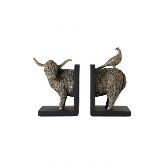 GALLERY HIGHLAND COW BOOKENDS SET OF 2 BRONZE