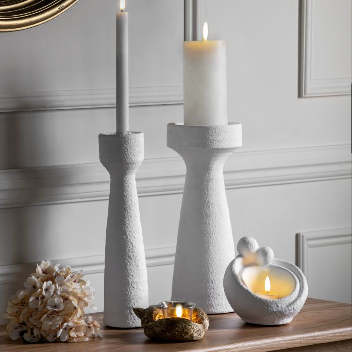 GALLERY LUNA CANDLESTICK SMALL WHITE SET OF 2